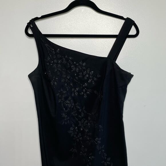 Y2K CDC Asymmetrical Cocktail Dress Sleeveless Embellished Bead Black 12‎ Petite - Picture 4 of 11